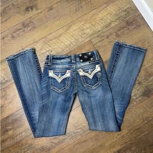 Y2K Miss Me Western Leather Pocket Detail Bootcut Jeans JPW5120 Size 26 x 34